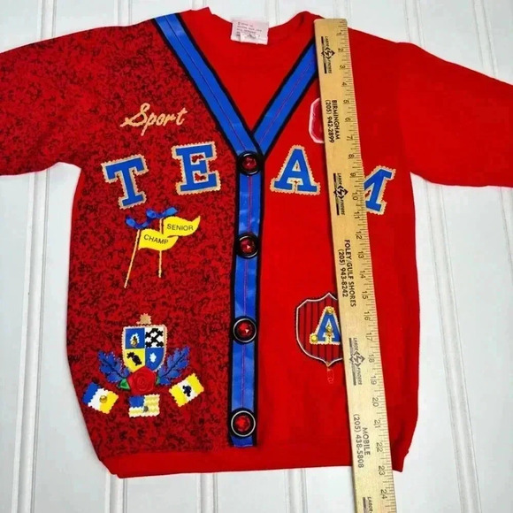 Vintage Academia Red Sport Team Senior Champ Cardigan Sweater Tickle Me athletic - Picture 11 of 11